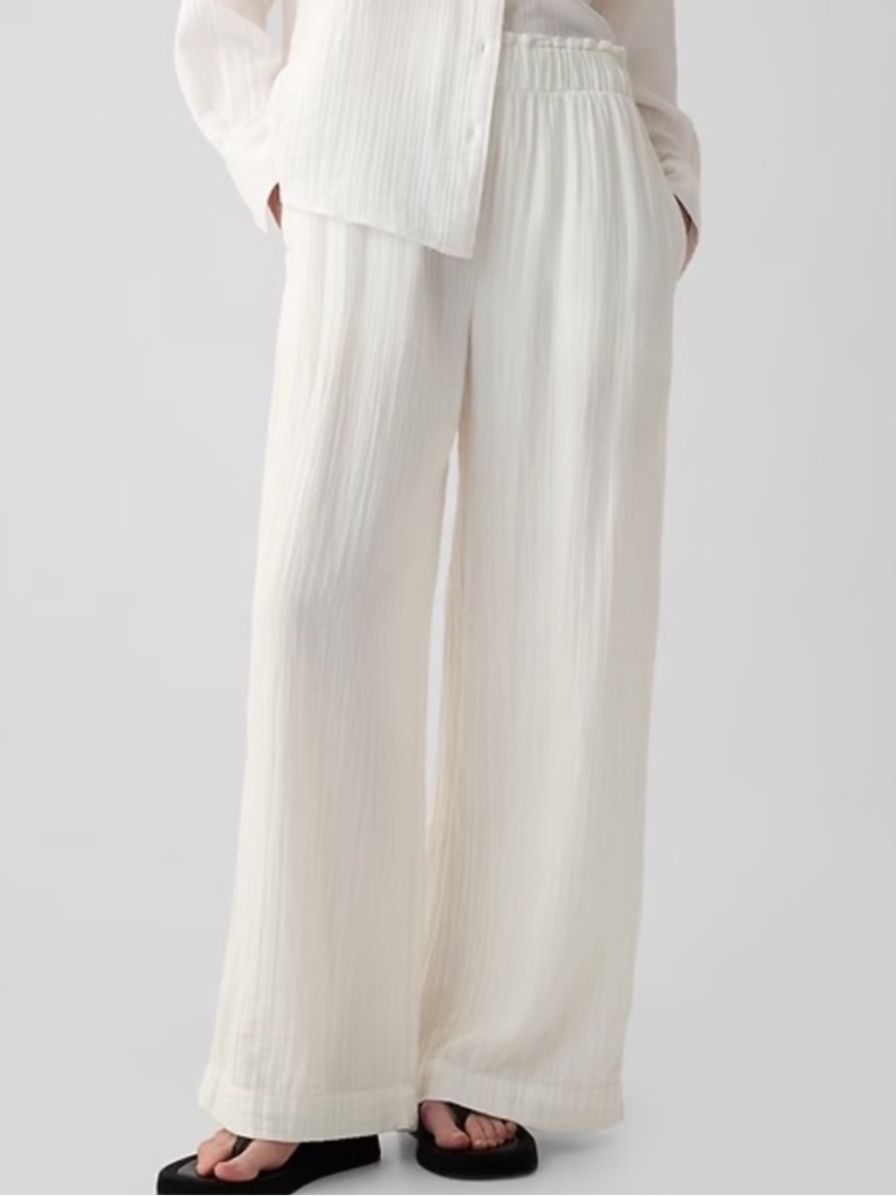 Gap White Crinkle Gauze Wide Leg Pants | Large